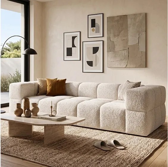 RUBI – sofa 3-osobowa z funkcją spania 150x202 cm, tkanina Anthology 20 biała