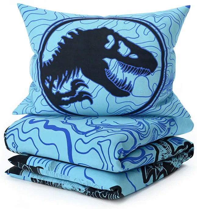 PrzytulneMieszkanie.pl PrzytulneMieszkanie.pl Świecąca pościel bawełniana JURASSIC WORLD w kolorze niebieskim Rozmiar pościeli: 70 x 90 cm | 140 x 200 cm