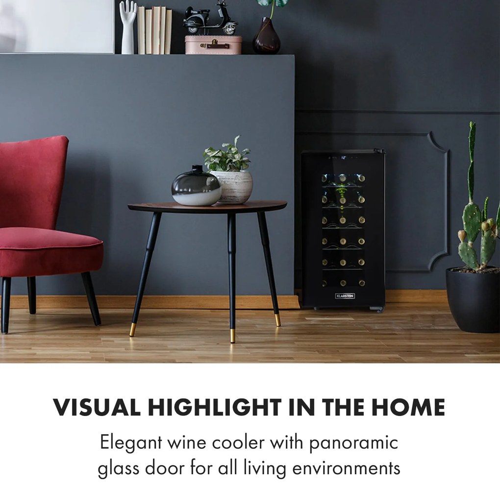Klarstein Bellevin 49cm 18 Butelek Winiarka Wolnostojąca Czarny