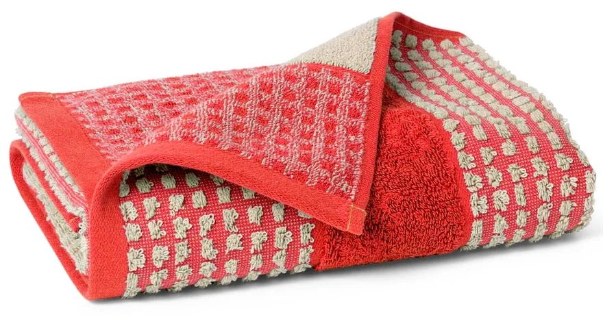 Czerwony ręcznik z bawełny organicznej frotte 50x100 cm Check – JUNA