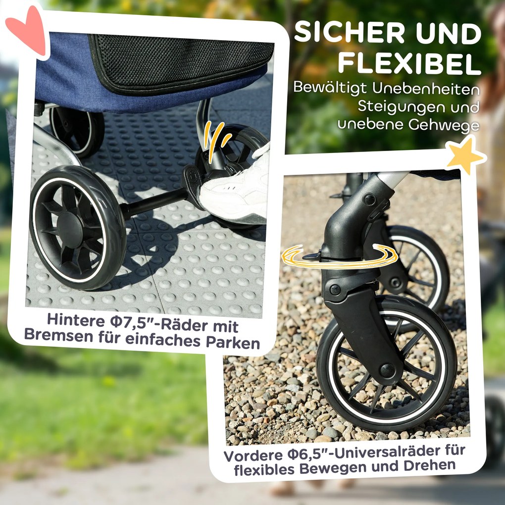 PawHut Wózek dla psów, lekki i składany transporter dla małych psów, zdejmowana poduszka, okna z siatki, Ciemnoniebieski