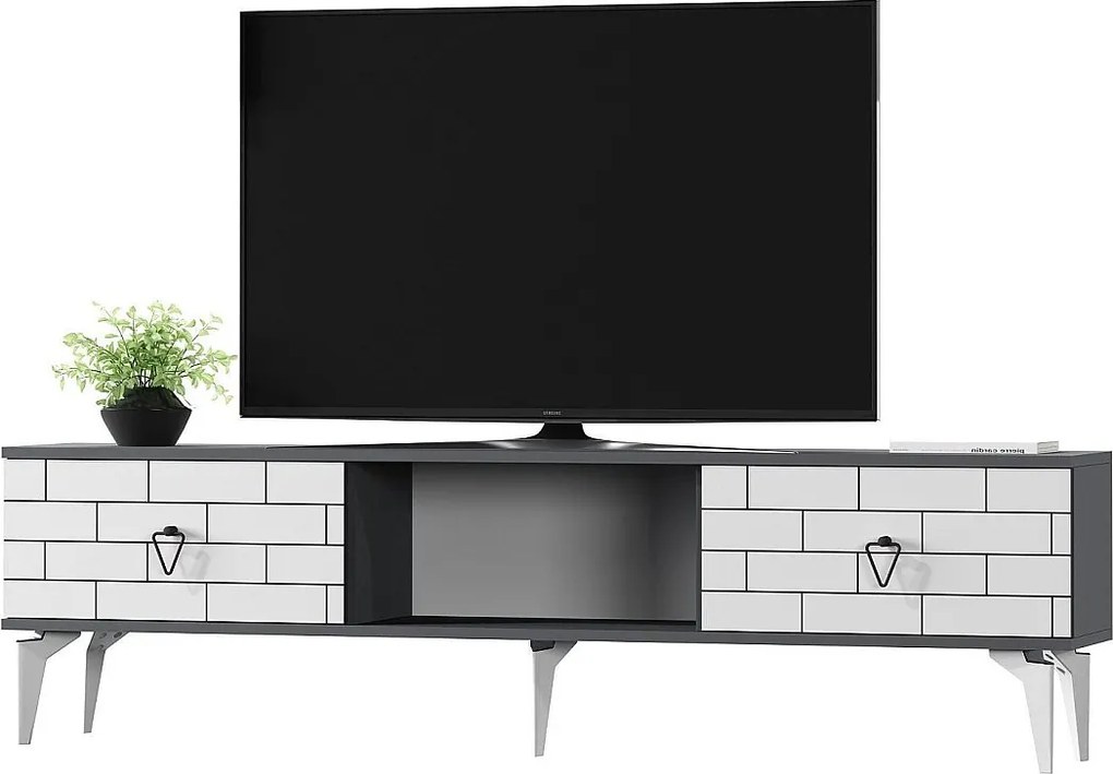 Stojak pod telewizor – 150 cm x 44,6 cm x 29,6 cm – Antracyt i biel – Płyta wiórowa pokryta melaminą