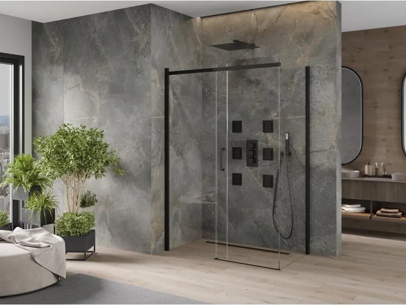Mexen Omega kabina prysznicowa rozsuwana 150 x 80 cm, transparent, czarna - 825-150-080-70-00
