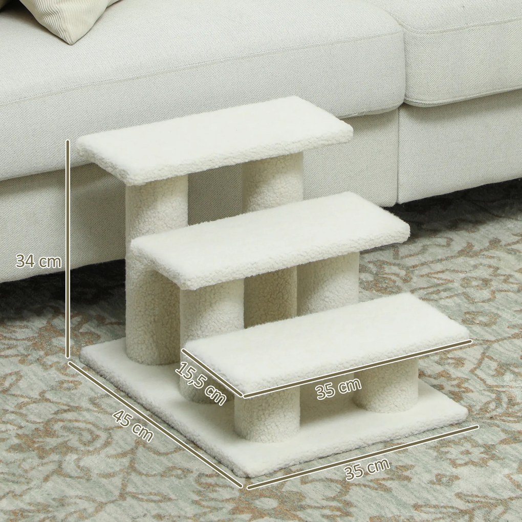 PawHut Schodki dla kota 3 stopnie Schodki dla zwierząt Schodki dla kota Schodki z pluszem 45 x 35 x 34 cm cm Beżowy | Aosom PL