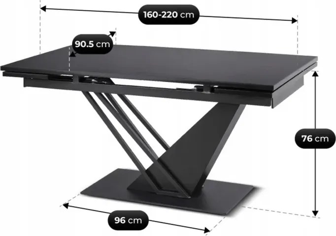 Stół Rozkładany Prostokątny REX 160-220 cm Czarny do Jadalni Nowoczesny Loft