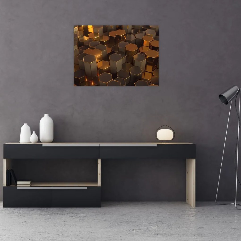 Obraz - Sześciokąty z brązu (70x50 cm)