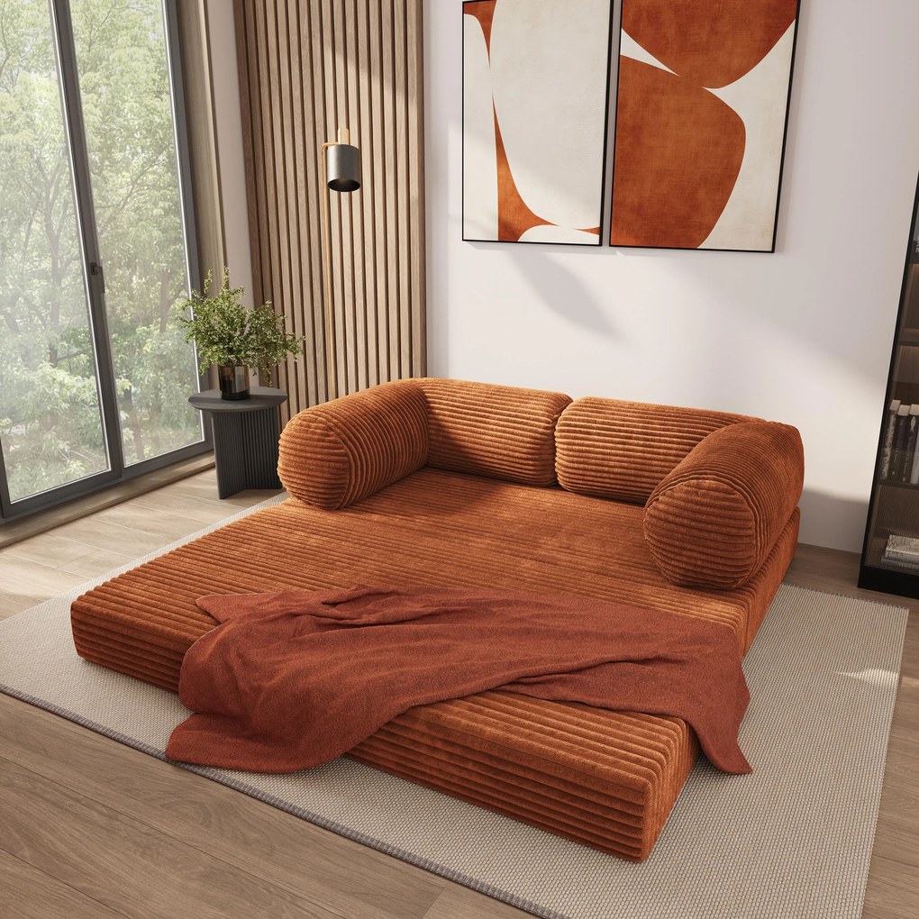 Masseno Sofa piankowa ALVIO z funkcją spania, Kanapa z pianki do salonu, Bezmontażowa, Tkanina sztruksowa – Brązowy TILIA 52