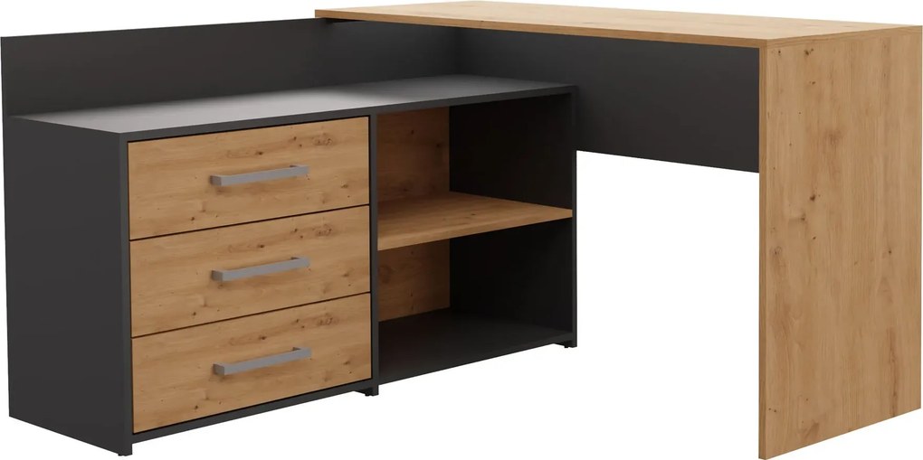 Biurko Narożne Z Regałem I Szufladami Artisan + Antracyt K6-H66