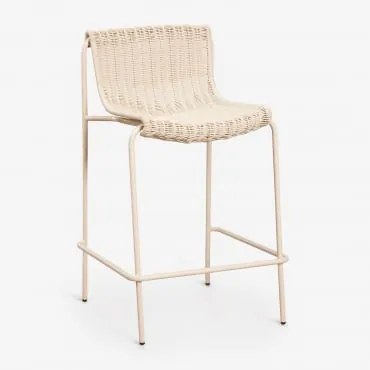 Taboret Ogrodowy Wysoki Z Rattanu Syntetycznego I Stali Revia Kremowa Tapioca & ↑65 Cm - Sklum