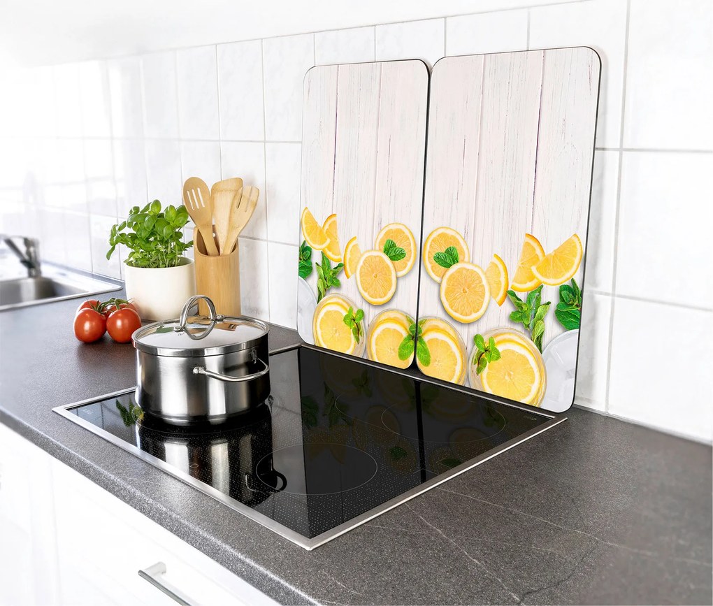 Płyty termoodporne do ochrony kuchenki, 2 tafle szklane z ozdobnym wzorem + stopki antypoślizgowe - 52 x 30 cm, WENKO