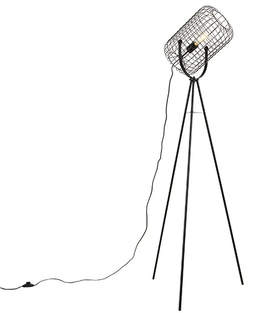 Candeeiro de pé industrial tripé em aço preto - Bliss Vefa