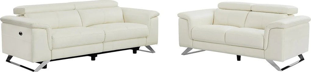 Kanapa 3-osobowa rozkładana elektryczna i 2-osobowa kanapa ze skóry w kolorze białym BREYT II