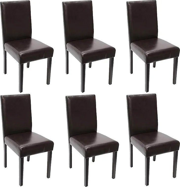 Krzesło do jadalni Littau (zestaw 6 sztuk),  skóra, brązowe, ciemne nogi