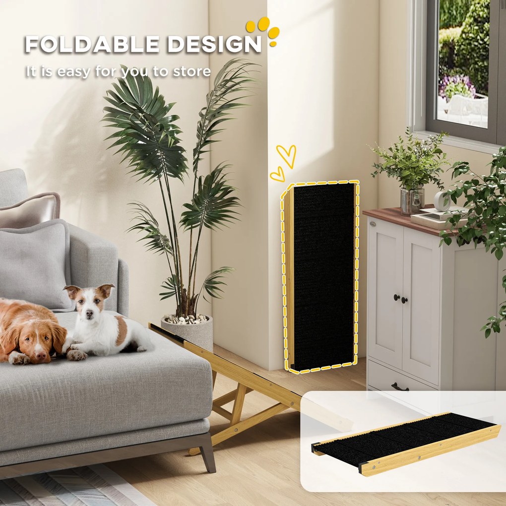 PawHut Rampa dla Zwierząt, Regulowana, 4-stopniowa, Antypoślizgowa, Składana, Drewno Sosnowe, dla Psów do 15 kg