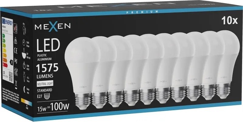 Mexen Nova 10x żarówka LED E27, A60, 15W, Neutralna - 4000K, 1575 lm - L100-E27-1540-01x10