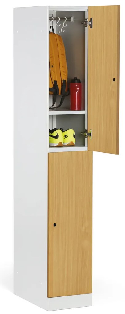 Szafka skrytkowa S1, 2 schowki, 1850 x 300 x 500 mm, demontaż, zamek RFID, drzwi laminowane, biała