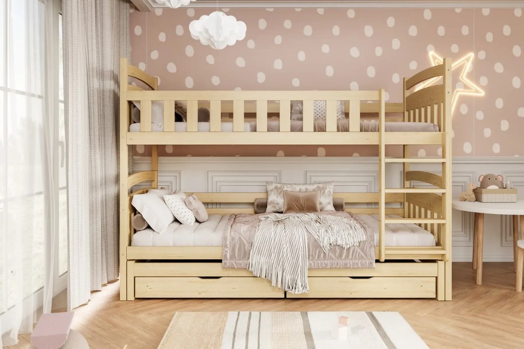Łóżko piętrowe JULITA 160x80 sosna nielakierowana drewniane z szufladami KOCOT KIDS