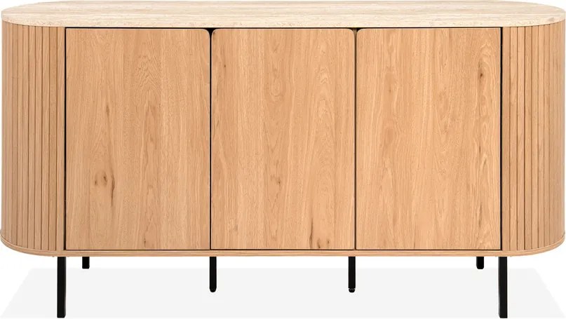 Owalna komoda do salonu ryflowana Fabia 160 cm, dąb/trawertyn