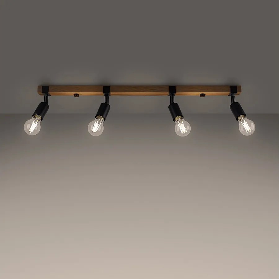 Plafony nowoczesny Shad, stal/drewno - 4 źródło światła 3000K - L.89 x H.14 cm - czarny/drewno