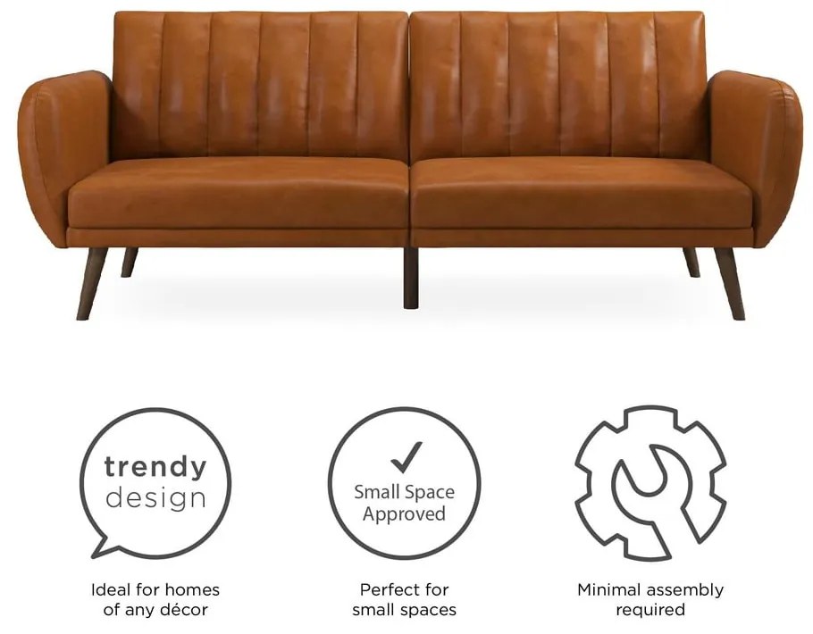 Pomarańczowa rozkładana sofa z imitacji skóry 207 cm Brittany – Novogratz