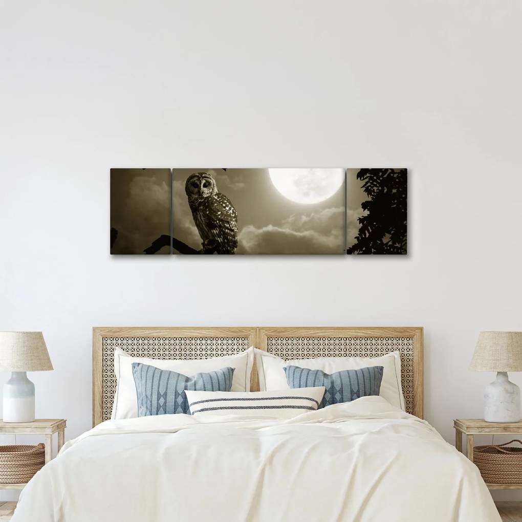Obraz - Nocna sowa, złoty (170x50 cm)