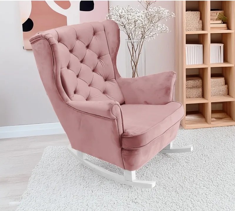 Fotel USZAK bujany tapicerowany z podłokietnikami, kolor Różowy tkanina MAGIC VELVET
