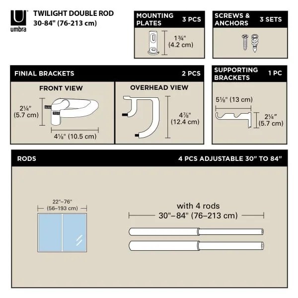 Stalowy regulowany podwójny karnisz 76 - 213 cm Twilight – Umbra