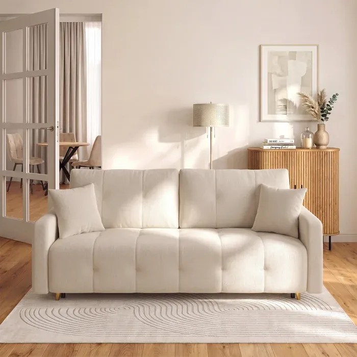 Sofa z Funkcją Spania SEUL Rozkładana Dwuosobowa Beżowa Boucle Nowoczesna