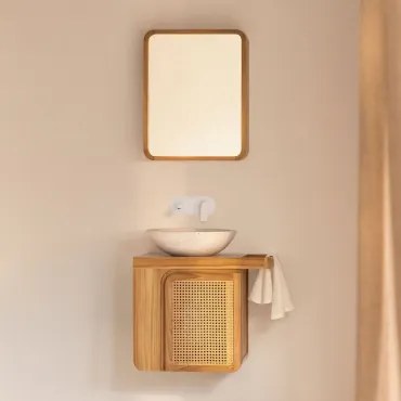 Zestaw Wiszących Mebli Łazienkowych Z Drewna Tekowego Georgy Drewno Tekowe & Cement Okrągły Biały Ø40 Cm - Sklum