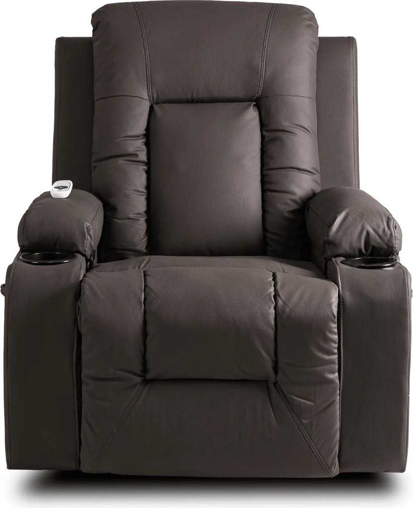 Fotel Masujący BOX Rozkładany Wypoczynkowy z Podnóżkiem Ciemnobrązowy Ekoskóra Nowoczesny