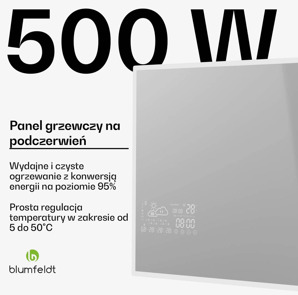 Blumfeldt ReflectiHeat Smart 500W 60x100cm Panel na podczerwień lustro