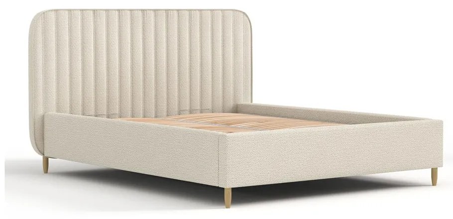Beżowe tapicerowane łóżko dwuosobowe ze schowkiem i stelażem 180x200 cm Noto – Maison de Rêve