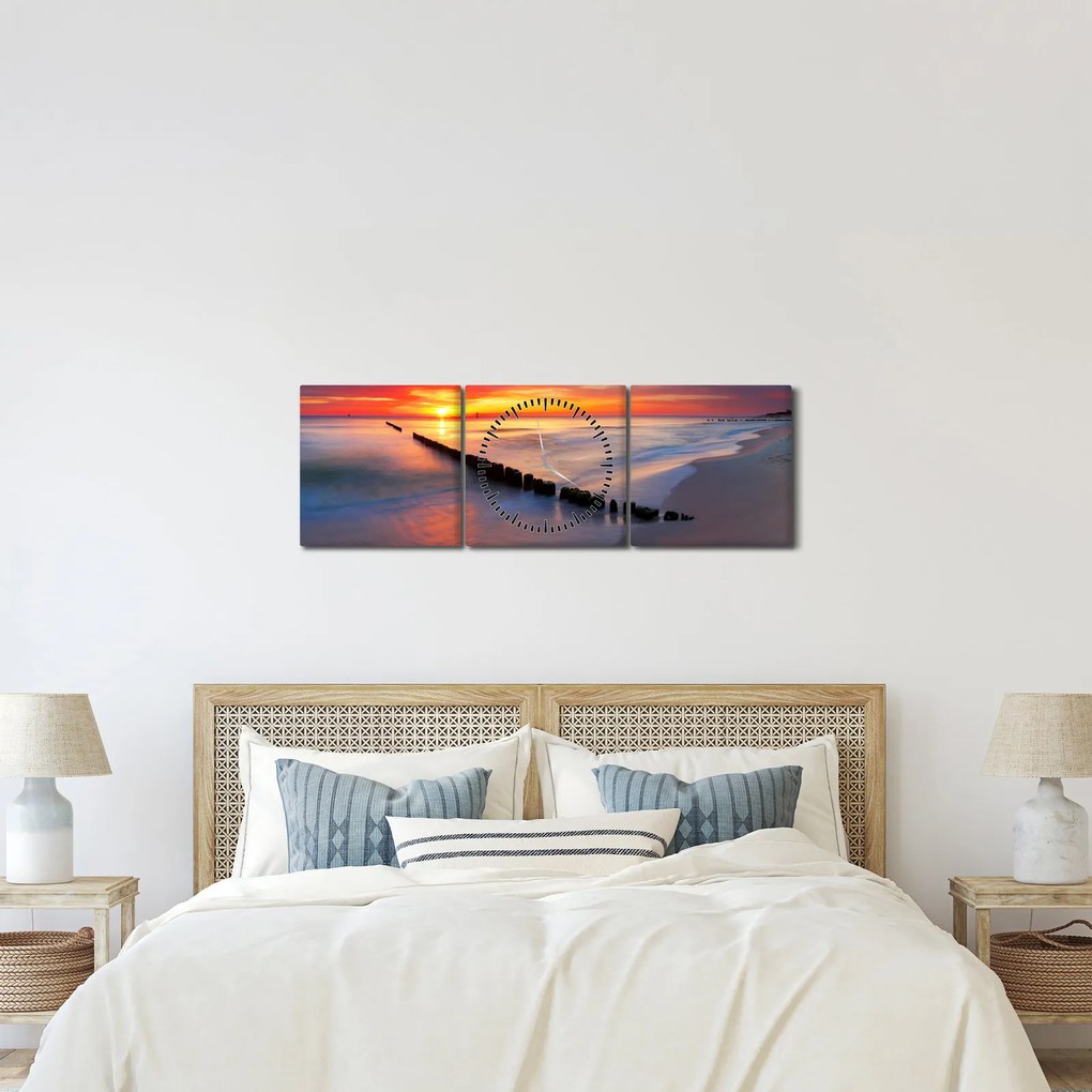 Obraz - Sunset, Baltic Sea, Poland (z zegarem) (90x30 cm)
