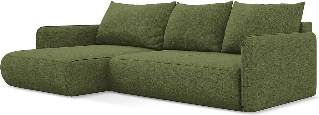 Narożnik lewostronny z funkcją spania - z tkaniny szenilowej - butelkowa zieleń - NANEA