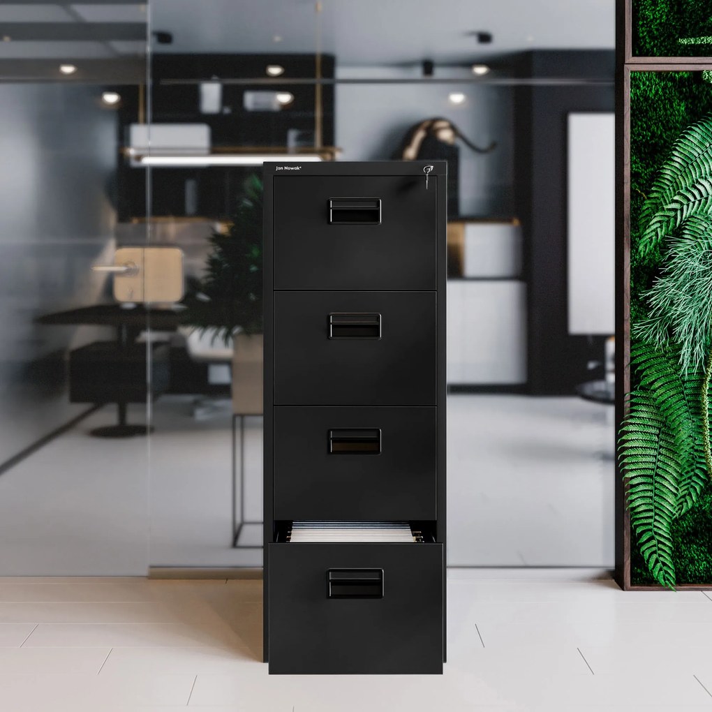 Szafa kartotekowa metalowa z 4 szufladami czarna, 460x1320x620 mm: SARA
