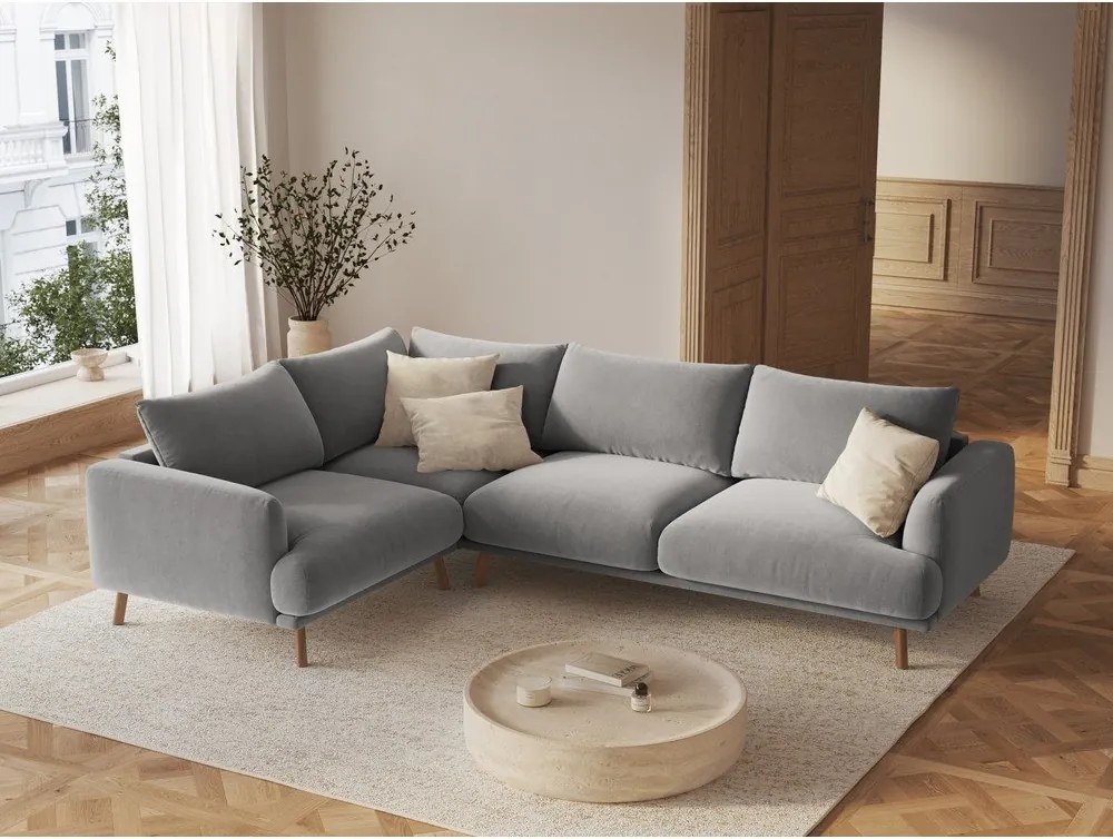 Szary aksamitny narożnik (lewostronny/w kształcie litery L) Naomi – Micadoni