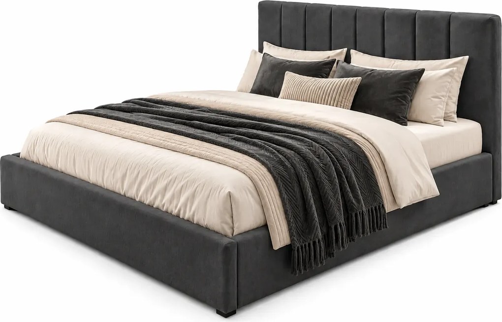 Grafitowe pikowane łóżko 160x200 cm 3 rodzaje zagłówka i 4 kolory A6-D34