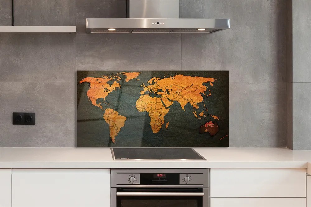 Panel szklany do Kuchni Ekskluzywna Złota Mapa Świata