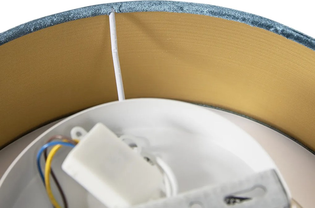 Nowoczesna lampa sufitowa niebieska 30 cm ze złotym wnętrzem - Drum