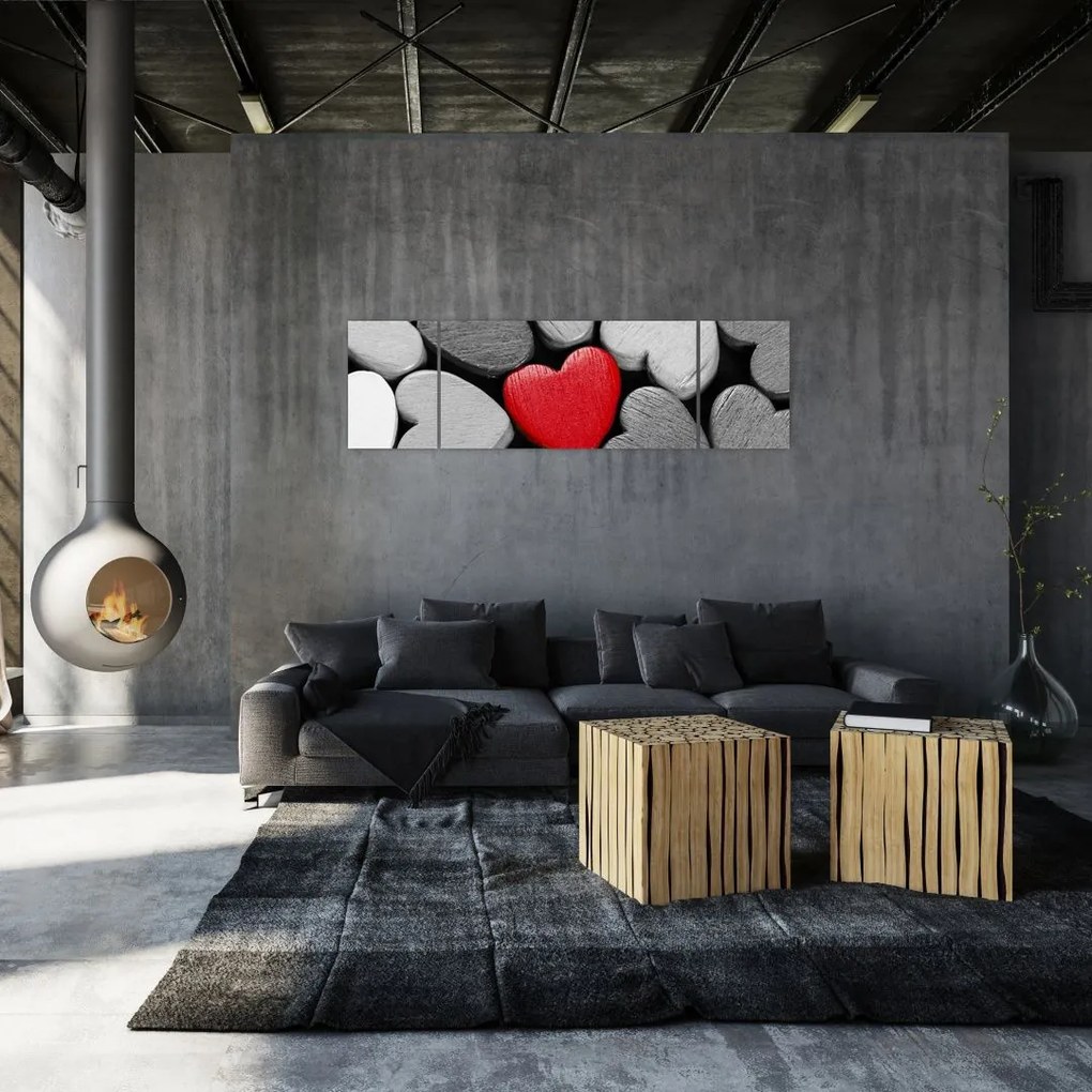Obraz drewnianych serc (170x50 cm)