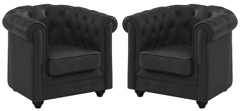 Zestaw 2 foteli ze skóry bawolej CHESTERFIELD - Czarny