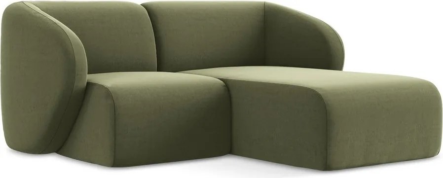 Zielony aksamitny narożnik (prawostronny/z szezlongiem) Lani – Makamii