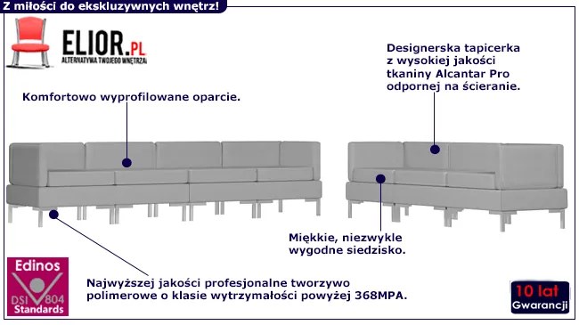 Modułowy 7-osobowy zestaw wypoczynkowy Marsala 3X - Jasnoszary