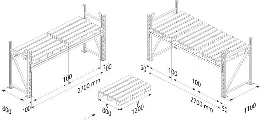 META Regał paletowy 5500x2700x800 mm, 3 piętra, dodatkowy