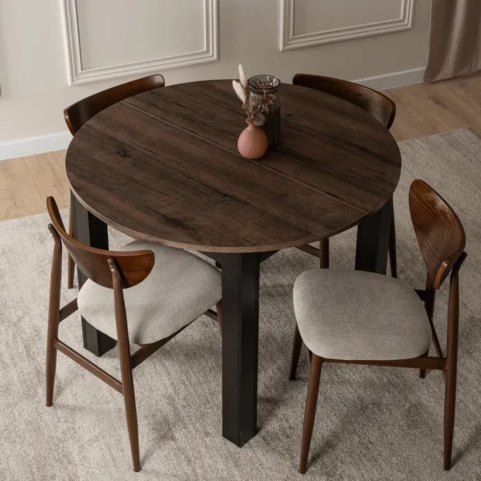 Stół Okrągły Rozkładany HARRY 102-142 cm Orzech/Czarny Loft