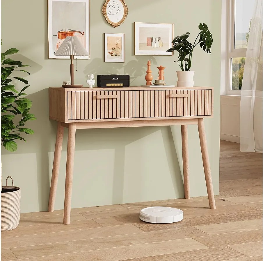 Konsola z 2 szufladami, imitacją drewna i listwami