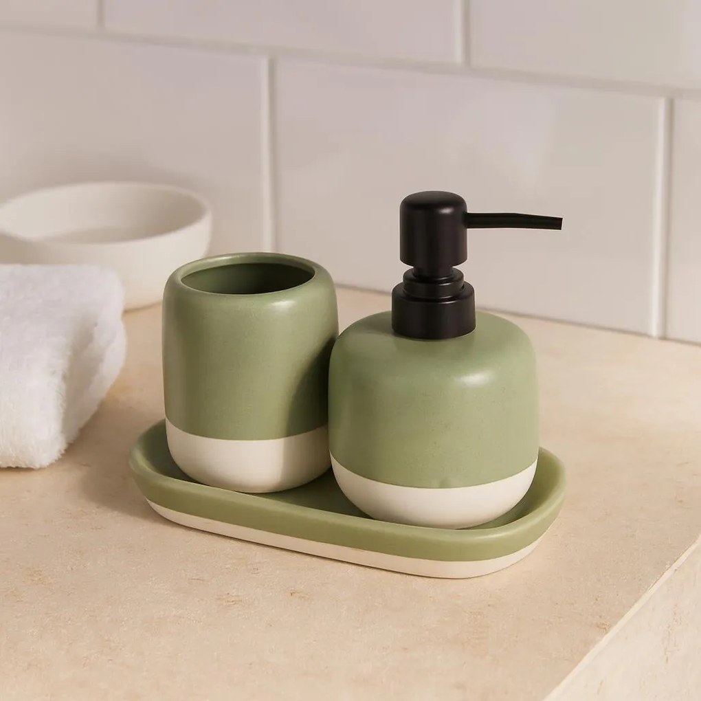 Dozownik do mydła i kubek na szczoteczki na ceramicznej podstawce THE PASTELS