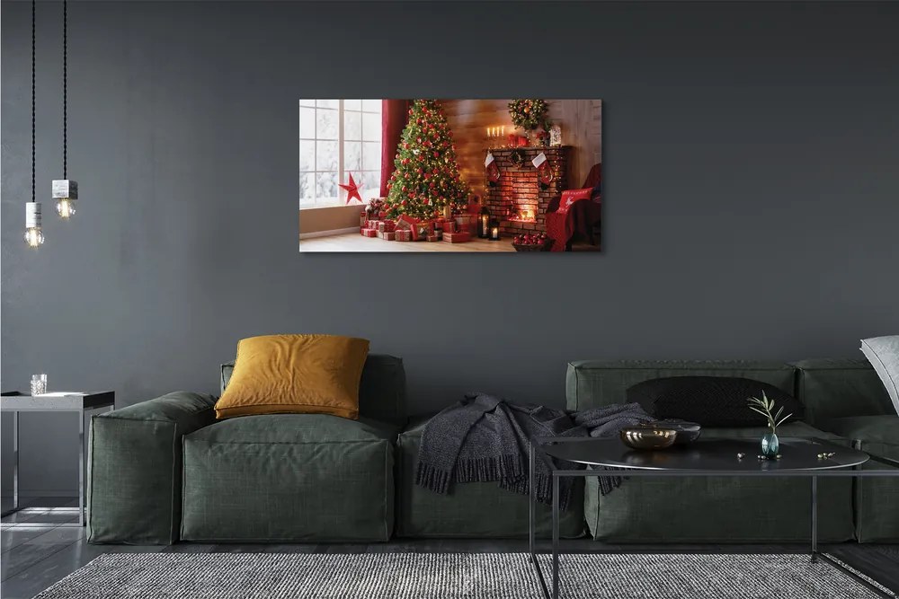 Obraz na płótnie Choinki, Prezenty, Dekoracje i Kominek