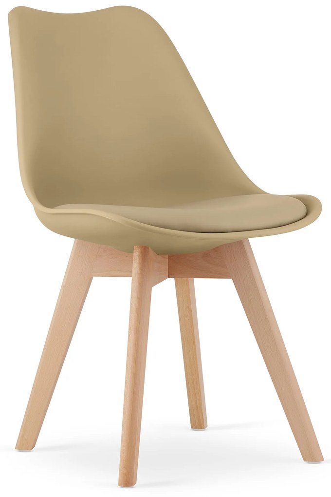 Zestaw jadalniany 1 + 4, biały stół TESSA 120x60 cm dekor dąb + beżowe krzesło BALI MARK z bukowymi nogami