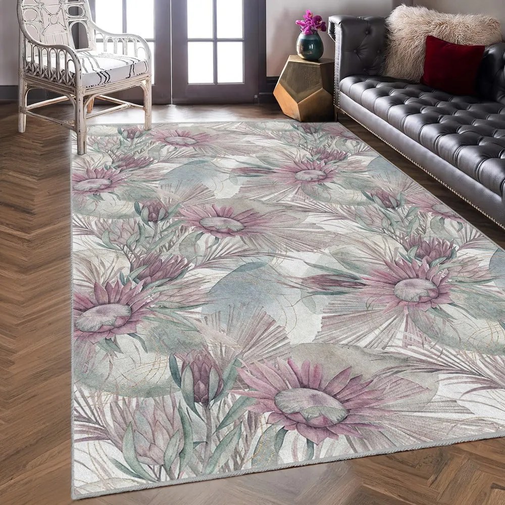 Fioletowo-szary dywan odpowiedni do prania 120x180 cm Dusty Flowers – Mila Home